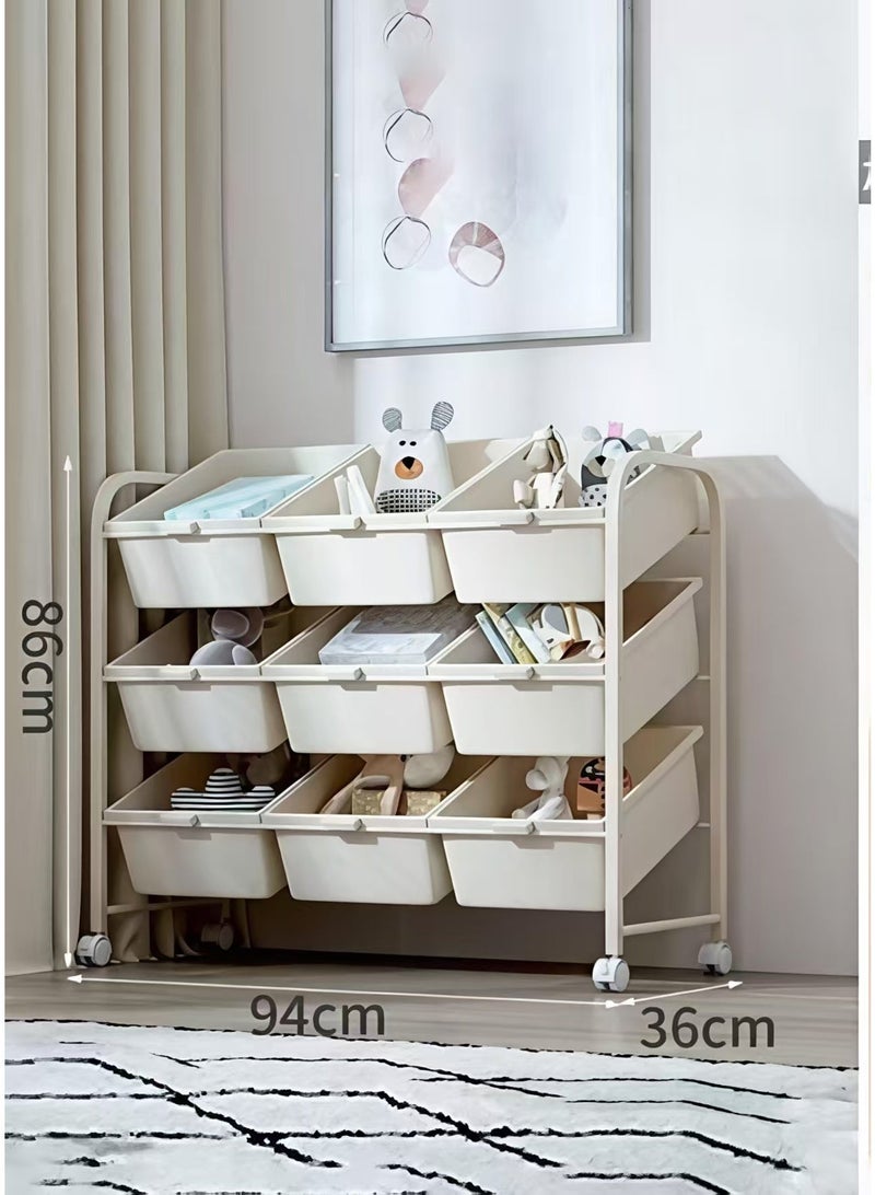 ChenDa Mobile Wheeled Storage Rack 3 Tier 9 Compartment Metal Plastic Storage Rack Home Living Room Bedroom Clutter Organizer (White) - Image 5